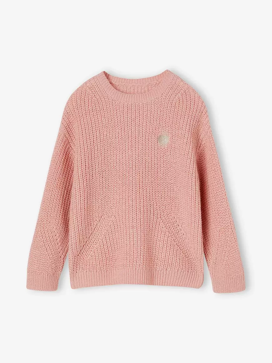 Pull maille perlee animation badge irise fille - rose poudre offre à 13,99€ sur Vertbaudet