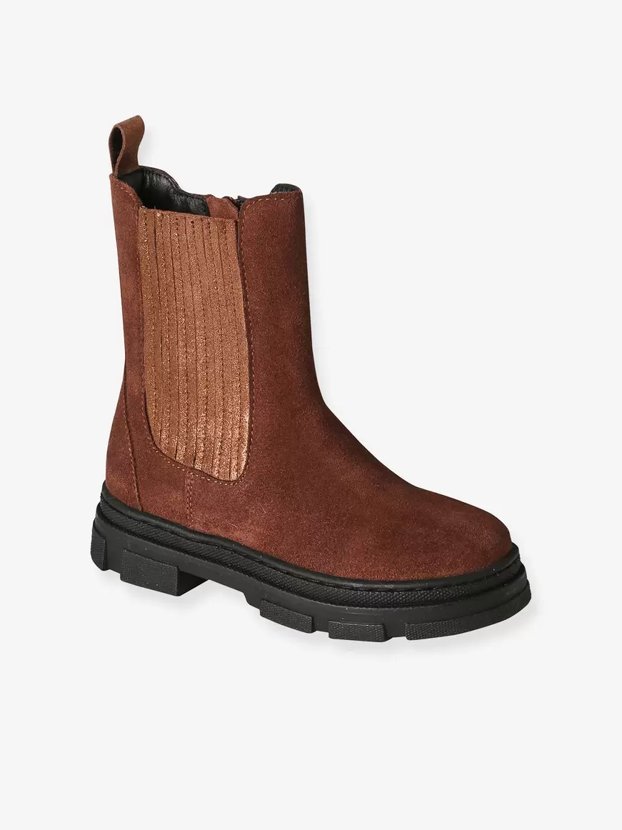 Boots zippees et elastiquees cuir junior - marron offre à 35,99€ sur Vertbaudet