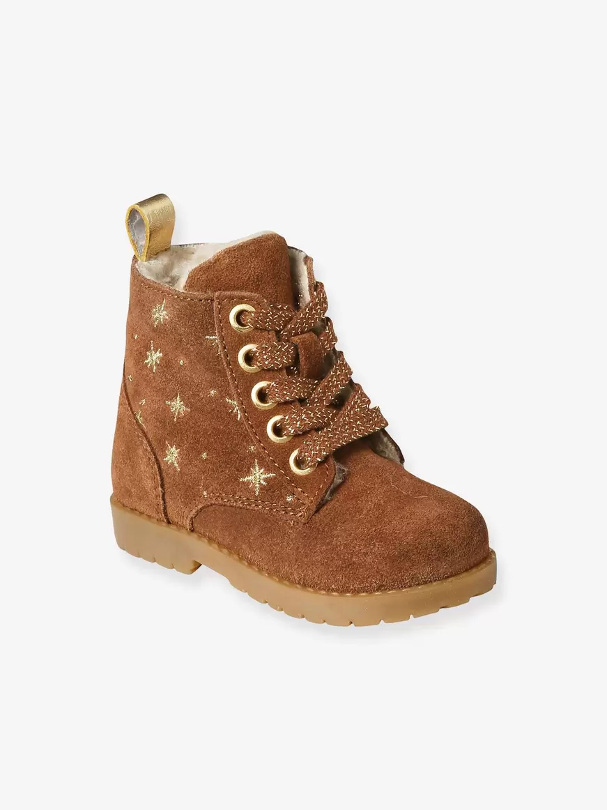 Boots fourrees lacees et zippees en cuir bebe - camel offre à 32,99€ sur Vertbaudet