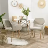 Lot de 2 Chaise de Cuisine chaises de salle \u00E0 manger - Fauteuil rembourr\u00E9e en tissu beige - Style Scandinave - Pieds en m\u00E9tal effet bois Stable offre sur Conforama