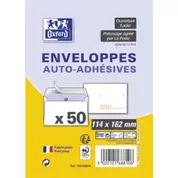 OXFORD Paquet de 50 enveloppes Blanches pré-casées auto-adhésives 80g format 114x162mm C6 offre à 4,32€ sur Top Office