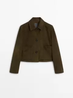 Veste en cuir effet daim à boutons offre à 299€ sur Massimo Dutti