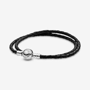 Double Bracelet en Cuir Noir offre à 59€ sur Pandora