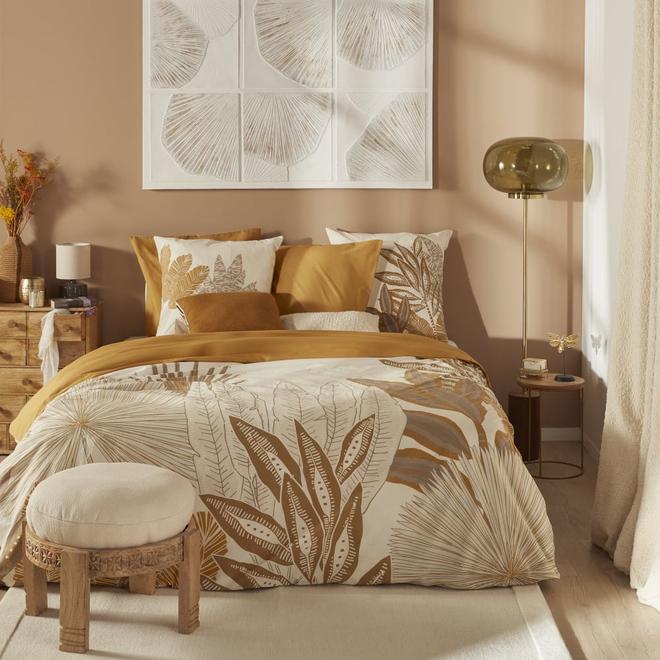 Parure de lit en coton biologique à motif feuillage écru et beige 240x260 offre à 149€ sur Maisons du Monde