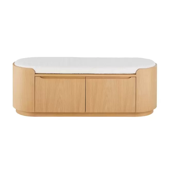 Banc d'entrée 2 portes et coussin en polyester recyclé offre à 399€ sur Maisons du Monde