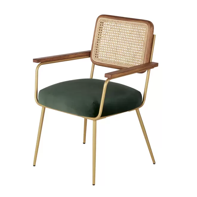 Fauteuil de table en velours vert et cannage en rotin offre à 179€ sur Maisons du Monde