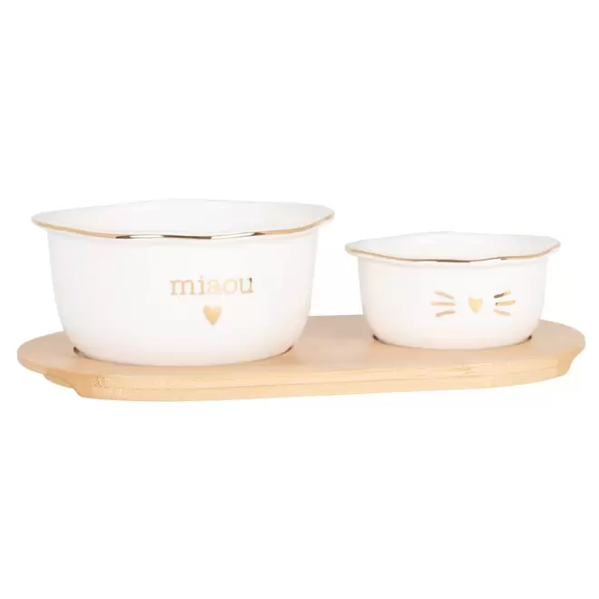 Gamelles en porcelaine blanche (x2) et plateau en bambou offre à 22,99€ sur Maisons du Monde