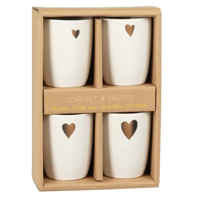 Coffret tasses (x4) en céramique blanche motifs cœurs dorés offre à 12,99€ sur Maisons du Monde