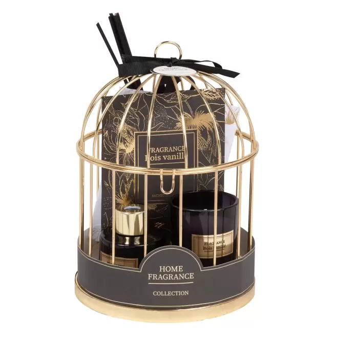 Diffuseur en verre, sachets et bougie parfumés (45g) support cage en métal doré offre à 18,99€ sur Maisons du Monde