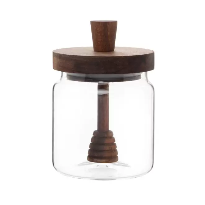 Pot à miel en verre avec couvercle et cuillère en bois d'acacia offre à 10,99€ sur Maisons du Monde