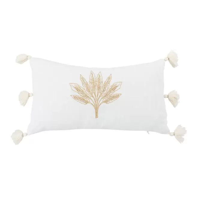 Coussin à pronoms motif brodé feuille doré et écru 20x35 offre à 14,99€ sur Maisons du Monde