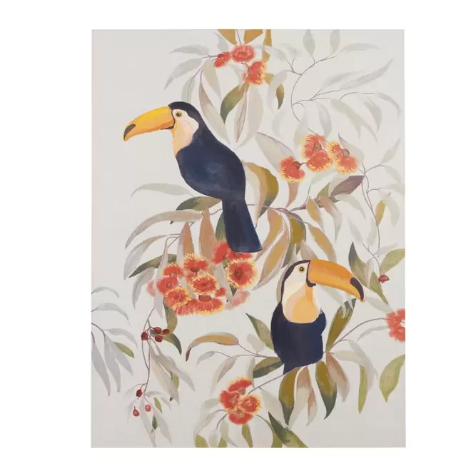 Toile toucans et fleurs imprimée et peinte multicolore 90x120 offre à 119€ sur Maisons du Monde