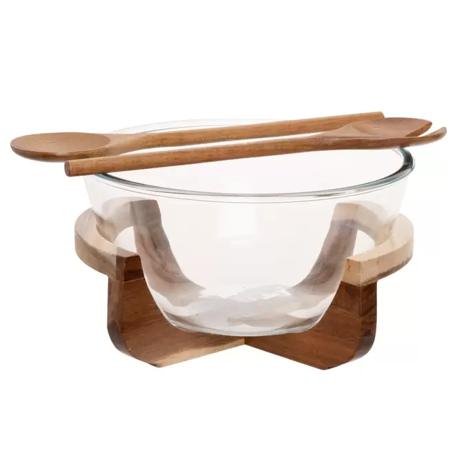 Saladier en verre et couverts à salade en bois d'acacia offre à 22,99€ sur Maisons du Monde