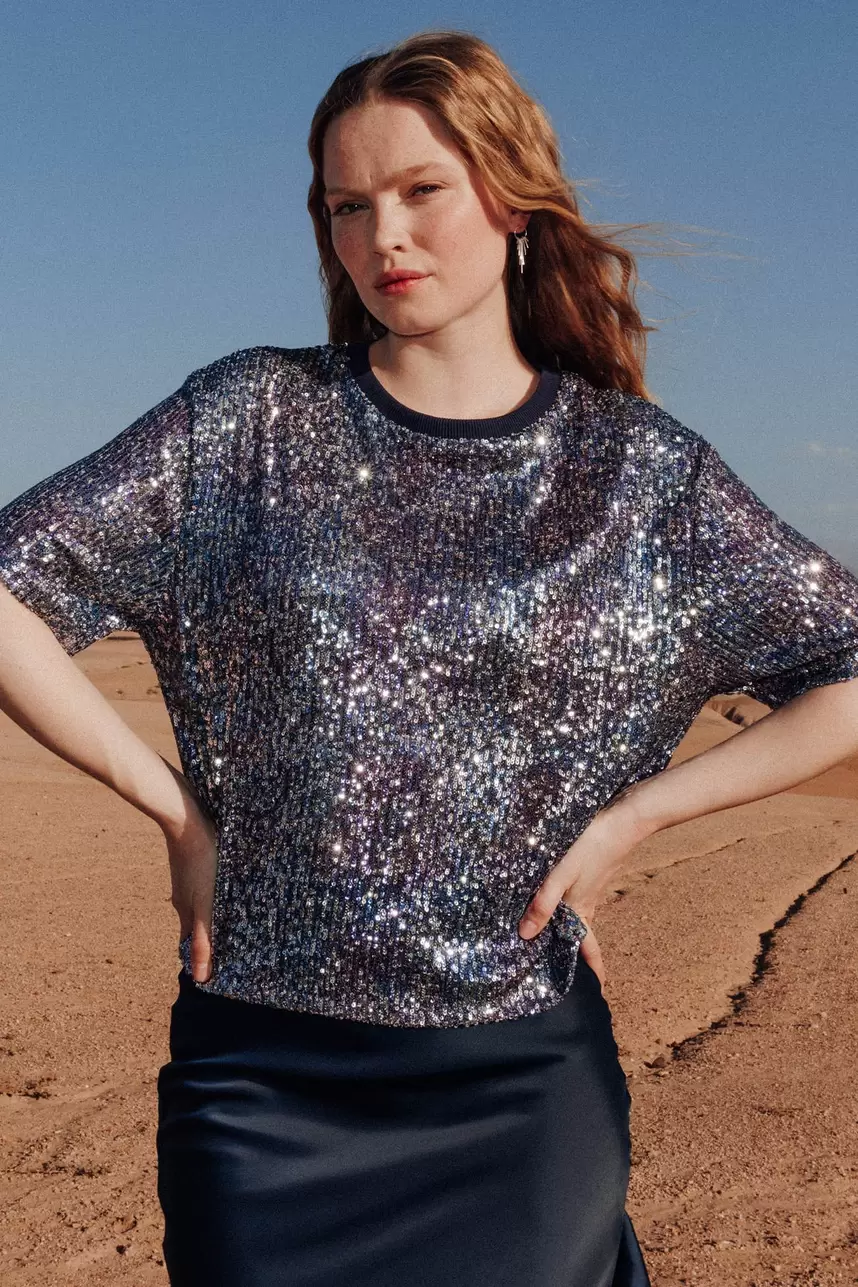 T-shirt à paillettes Femme offre à 29,99€ sur Promod