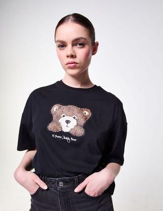 T-shirt oversize imprimé ourson noir offre à 15,99€ sur Jennyfer