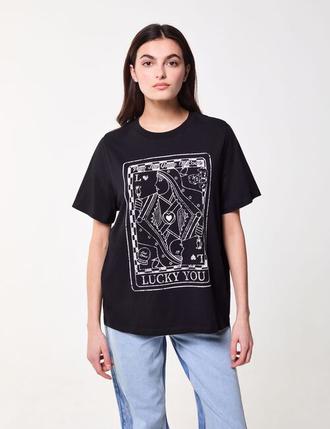 T-shirt oversize imprimé carte reine noir offre à 6,99€ sur Jennyfer