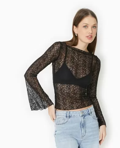 Top en dentelle manches flare offre à 19,99€ sur Pimkie