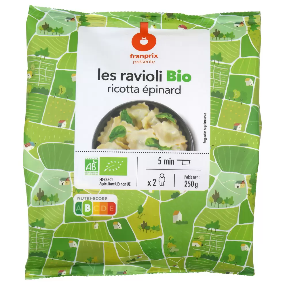 Ravioli ricotta épinards Bio offre à 3,95€ sur franprix