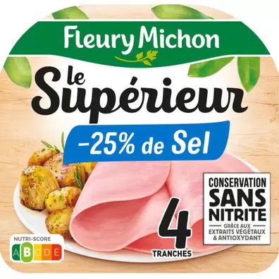 Jambon supérieur réduit en sel 4 tranches offre à 4,05€ sur franprix