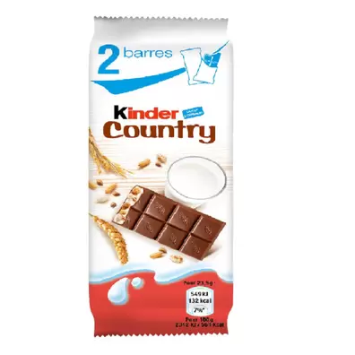 Barres de céréales enrobées de chocolat Kinder Country offre à 1,4€ sur franprix