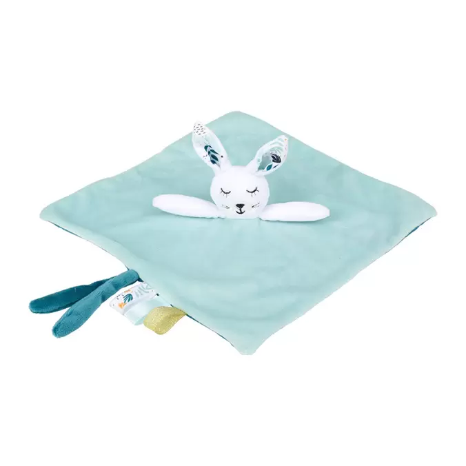 Doudou carré bleu turquoise lapin enfant 23x9x23cm offre à 8,99€ sur Centrakor