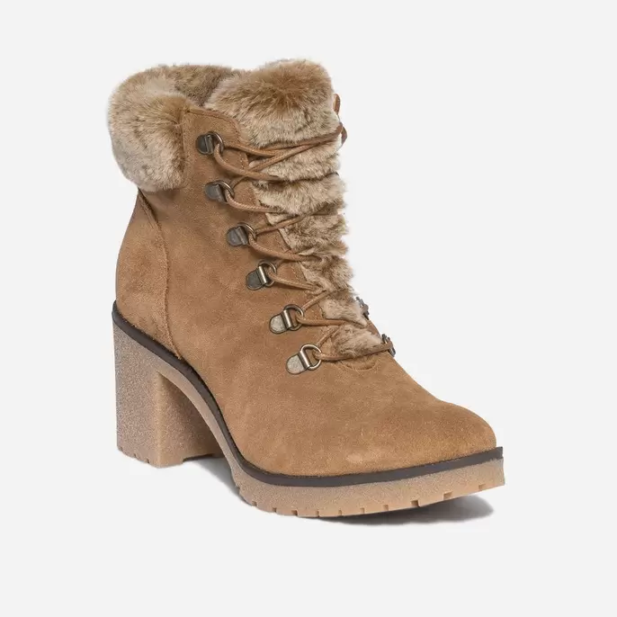 Bottine à talon camel cuir velours à col fourré offre à 39,96€ sur Eram