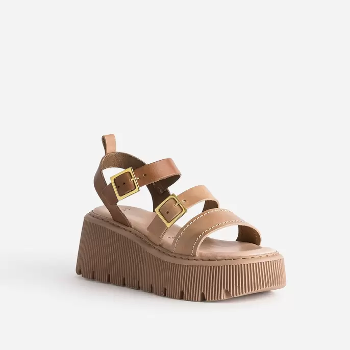 Sandale plateforme TEXTO camel en cuir offre à 55,99€ sur Eram