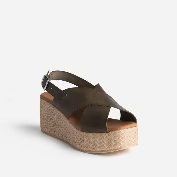 Sandale compensée TEXTO kaki en cuir offre à 47,99€ sur Eram