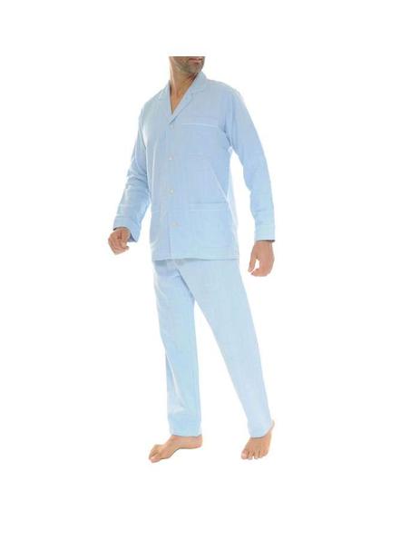 Pyjama long en coton bleu ciel uni avec... offre à 94,9€ sur CCV
