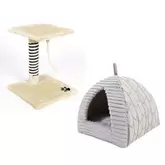 Couchage pour chat 40cm gris perle + Arbre à chat 1 plateforme beige, h44 cm Abbie offre à 21,9€ sur Oogarden