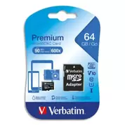 VERBATIM Carte MicroSDHC 64Go+adaptateur Class 10/U1 44084 offre à 10,48€ sur Calipage