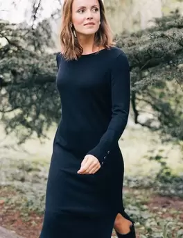 Robe tricot midi droite fendue noir femme offre à 59,99€ sur Bréal