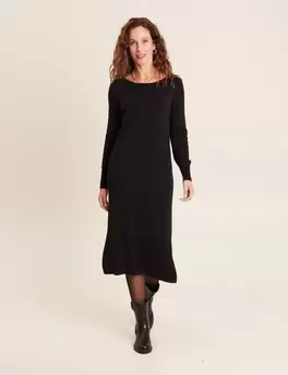 Robe tricot midi droite fendue noir femme offre à 59,99€ sur Bréal