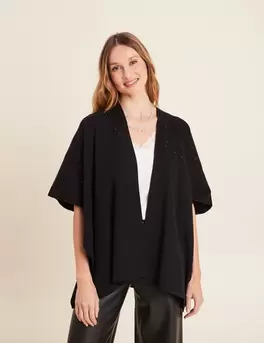 Poncho mi-long avec strass noir femme offre à 49,99€ sur Bréal