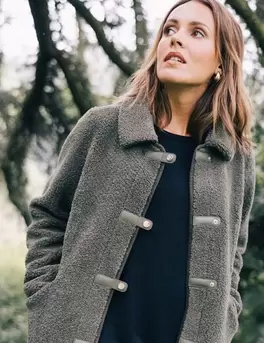 Manteau droit laine mouton vert kaki femme offre à 99,99€ sur Bréal