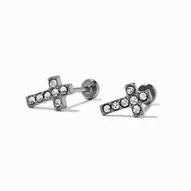 Clous d’oreilles à arrière plat croix et strass en titane couleur argentée C LUXE by Claire’s offre à 5,75€ sur Claire's