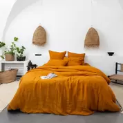 Housse de couette lin et coton lavé Songe curcuma offre à 160€ sur carré blanc