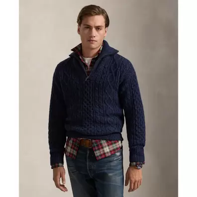 Pull demi-zippé Aran en laine et alpaga offre à 449€ sur Ralph Lauren