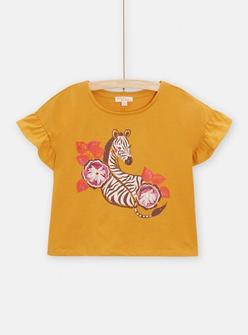 T-shirt jaune animation zèbre et fleur pour fille offre à 12,99€ sur DPAM