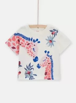 T-shirt écru à animation girafes et paillettes pour fille offre à 8,99€ sur DPAM