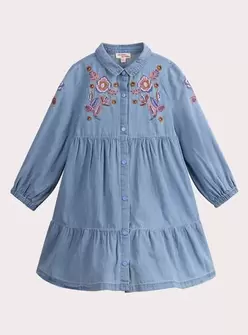 Robe effet denim avec broderies fleuries pour fille offre à 20,99€ sur DPAM