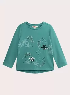 T-shirt turquoise imprimé cheval pour fille offre à 7,99€ sur DPAM