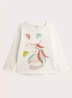 T-shirt écru animation licorne avec glitter pour fille offre à 5,99€ sur DPAM