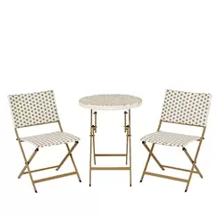 Salon de jardin table ronde + 2 chaises résine blanche tressée motifs beiges BISTROT offre à 179,4€ sur Pier Import