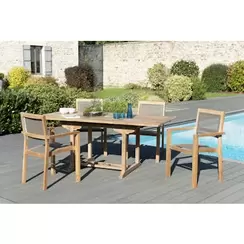 Salon de Jardin Teck Table extensible 120/180 + 4 fauteuils empilables SUMMER ref. 30020843 offre à 1196,05€ sur Pier Import