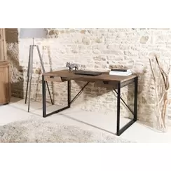 Bureau en Teck recyclé et métal noir 2 tiroirs 140x70x78cm SWING offre à 930,05€ sur Pier Import