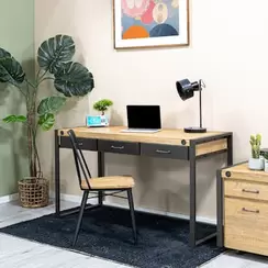 Bureau Inspiration Indus' en Acacia et Métal 3 tiroirs métal 140x60x78,5cm BROOKLYN offre à 647,1€ sur Pier Import