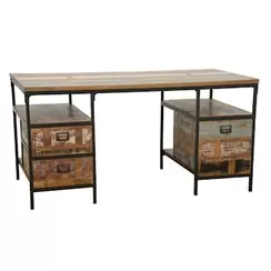 Bureau 3 tiroirs, 2 niches ouvertes en Hévéa recyclé coloré et métal 150x75x75cm LOFT COLORS offre à 820,25€ sur Pier Import