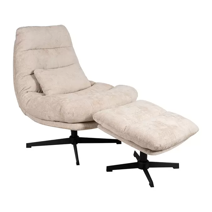 Fauteuil et repose pied en tissu beige et fer noir - Lery offre à 349€ sur Geneviève Lethu