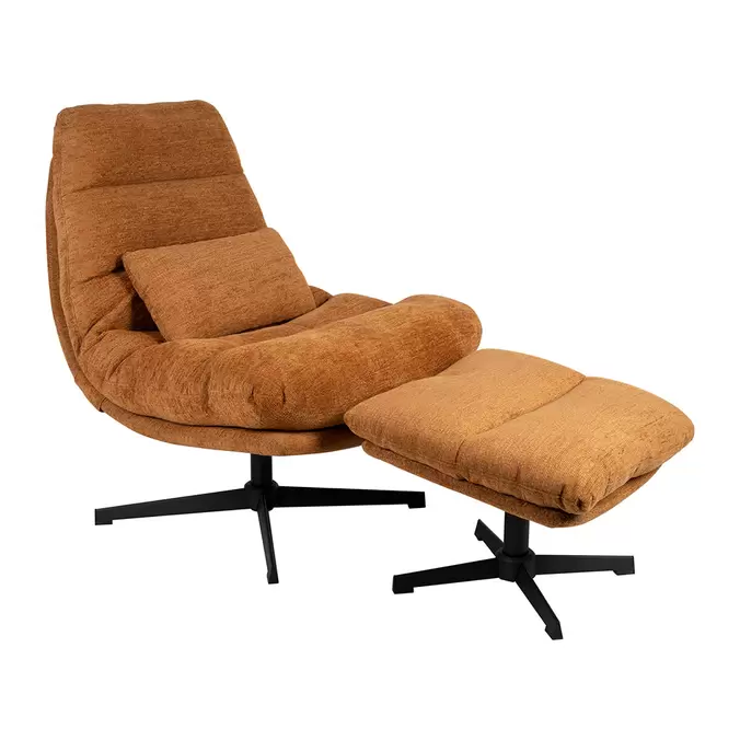 Fauteuil et repose pied en tissu brun et fer noir - Lery offre à 399€ sur Geneviève Lethu